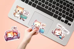 Rough sketch kawaii cats printable stickers 2. PNG. Product Image 2