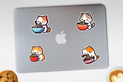 Kawaii cat eating ramen stickers. JPG, PNG. Product Image 3