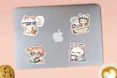 Rough sketch kawaii cats printable stickers 4. PNG. Product Image 2