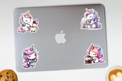Unicorn and morning brew printable stickers. PNG, JPG Product Image 3