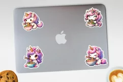 Unicorn eating ramen printable stickers. PNG, JPG. Product Image 3