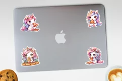 Cute unicorn eating pizza printable stickers. PNG, JPG Product Image 3