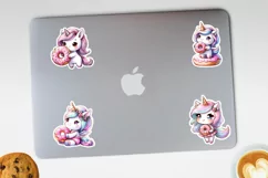 Cute unicorn with donut printable stickers. PNG, JPG Product Image 3