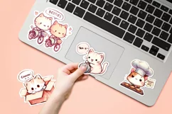 Rough sketch kawaii cats printable stickers 3. PNG. Product Image 2