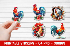 Floral Rooster stickers printable | Rooster sticker PNG Product Image 1