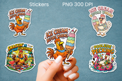 Funny summer chicken stickers PNG | Farm sticker printable Product Image 1