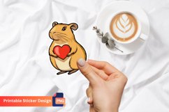 Adorable Capybara With Heart Sticker, Animal Sticker Product Image 1