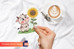 Baby cow sunflower Sticker, Adorable baby cow Sticker Product Image 1