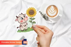 Baby cow sunflower Sticker, Adorable baby cow Sticker Product Image 1