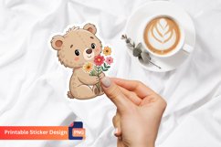 Baby bear with flower Sticker, Adorable baby bear Sticker Product Image 1