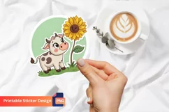 Baby cow sunflower Sticker, Adorable baby cow Sticker Product Image 1