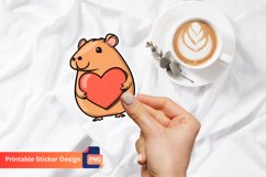 Adorable Capybara With Heart Sticker, Animal Sticker Product Image 1