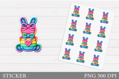 Colorful Bunny Sticker Design. Bunny Bow Sticker Printable Product Image 1
