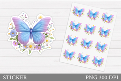Butterfly Sticker Design. Flowers Sticker Printable Product Image 1