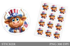 Patriotic Cow Sticker Design. Patriotic Sticker Printable Product Image 1