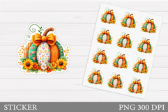 Pumpkin Sticker Printable. Pumpkin Bow Sticker Design Product Image 1