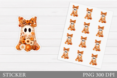 Floral Ghost Sticker Printable. Halloween Sticker Design Product Image 1