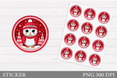 Cute Owl Sticker Design. Christmas Sticker Template Product Image 1