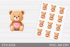 Valentines Bear Sticker Printable. Valentines Sticker Design Product Image 1