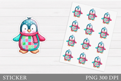 Patchwork Penguin Sticker. Christmas Sticker Printable Product Image 1