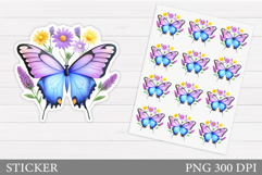 Butterfly Sticker Design. Flowers Sticker Printable Product Image 1