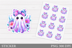 Cute Ghost Sticker Template. Cute Halloween Sticker Design Product Image 1