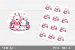 Christmas Bear Sticker Printable. Christmas Bunny Sticker Product Image 1