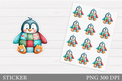 Patchwork Penguin Sticker. Christmas Sticker Printable Product Image 1