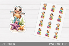 Sea Turtle Sticker Design. Cute Turtle Sticker Printable Product Image 1