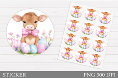 Easter Cow Sticker Printable. Easter Sticker Design Product Image 1