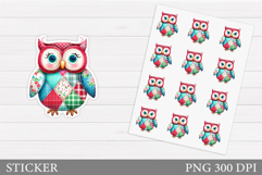Patchwork Owl Sticker Design. Christmas Sticker Printable Product Image 1