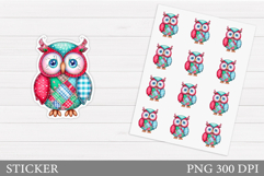 Patchwork Owl Sticker Design. Christmas Sticker Printable Product Image 1