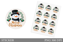 Cute Snowman Sticker Design. Christmas Sticker Template Product Image 1