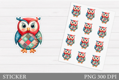 Patchwork Owl Sticker Design. Christmas Sticker Printable Product Image 1