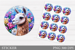 Cute Lama Sticker Design. Lama Flowers Sticker Printable Product Image 1