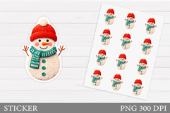 Crochet Snowman Sticker. Christmas Sticker Printable Product Image 1