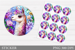 Cute Lama Sticker Design. Lama Flowers Sticker Printable Product Image 1
