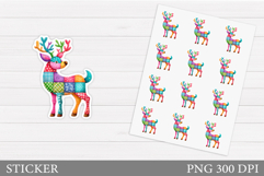 Patchwork Deer Sticker Design. Christmas Sticker Printable Product Image 1