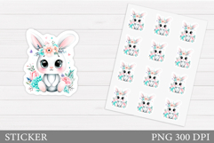 Cute Bunny Sticker Design. Bunny Flowers Sticker Printable Product Image 1