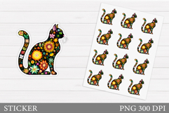 Floral Cat Sticker Design. Valentines Cat Sticker Printable Product Image 1