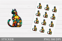 Floral Cat Sticker Design. Valentines Cat Sticker Printable Product Image 1