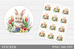 Cute Bunny Sticker Design. Bunny Flowers Sticker Printable Product Image 1