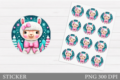 Christmas Lama Sticker Design. Christmas Sticker Printable Product Image 1