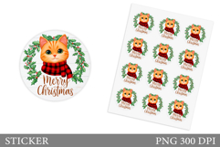 Christmas Cat Sticker Design. Christmas Sticker Printable Product Image 1