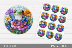 Cute Frog Sticker Design. Frog Flowers Sticker Printable Product Image 1