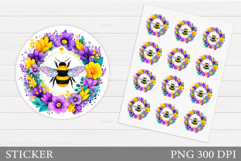 Bee Sticker Printable. Flowers Sticker Design Product Image 1