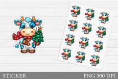 Christmas Cow Sticker Design. Christmas Sticker Printable Product Image 1