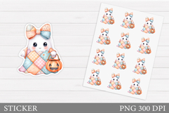 Patchwork Ghost Sticker Printable. Halloween Sticker Design Product Image 1
