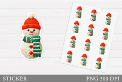 Crochet Snowman Sticker. Christmas Sticker Printable Product Image 1