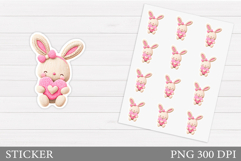 Valentines Bunny Sticker. Valentines Sticker Printable Product Image 1
